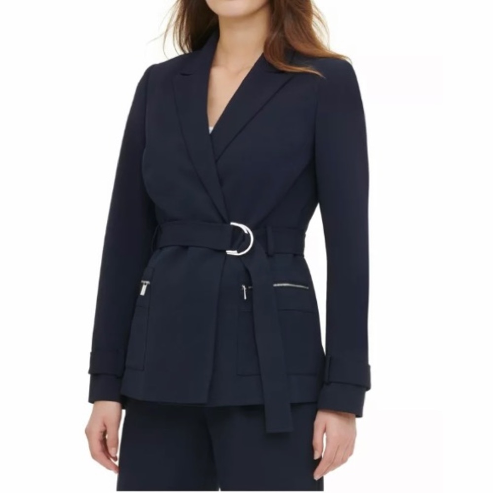 CALVIN KLEIN Navy Belted Jacket NWT $198 Large L